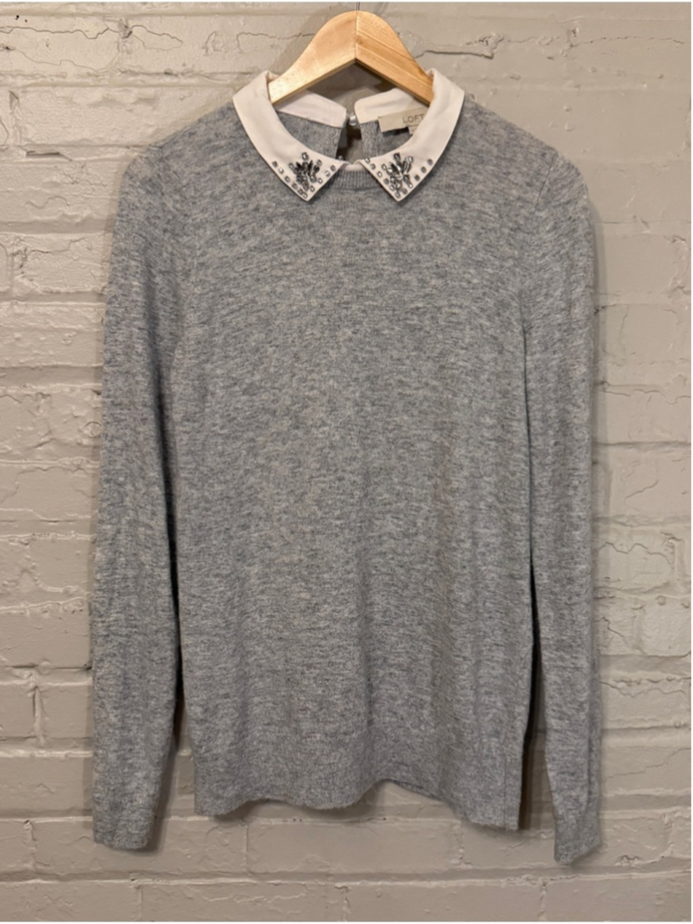 Loft Collared Bling Sweater Sparkle Jeweled